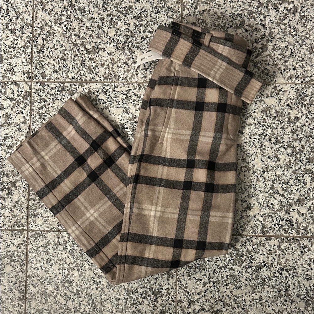 Aritzia Wilfred Plaid Wool New Tie Front Pants Size 00 NWT Comes